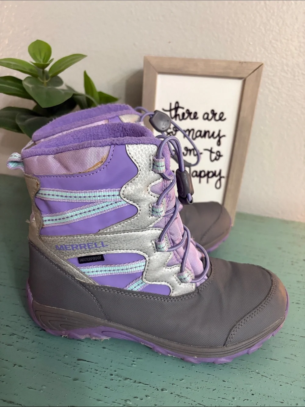 Merrell Kids Waterproof Boots in Gray and Purple